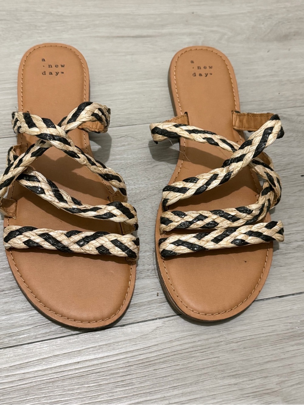 a new day Black & Natural Braided Strap Slide Sandals